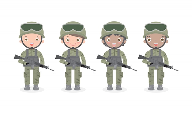 Grupo De Soldados Hombres Y Mujeres Diseño De Personaje De Dibujos