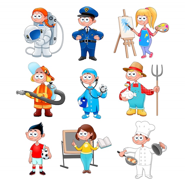 Grupo De Trabajadores Para Niños Vector Premium