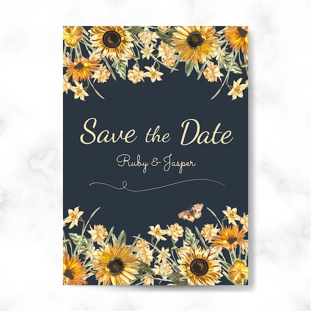 Guardar el vector de maqueta de invitación de boda de fecha vector gratuito