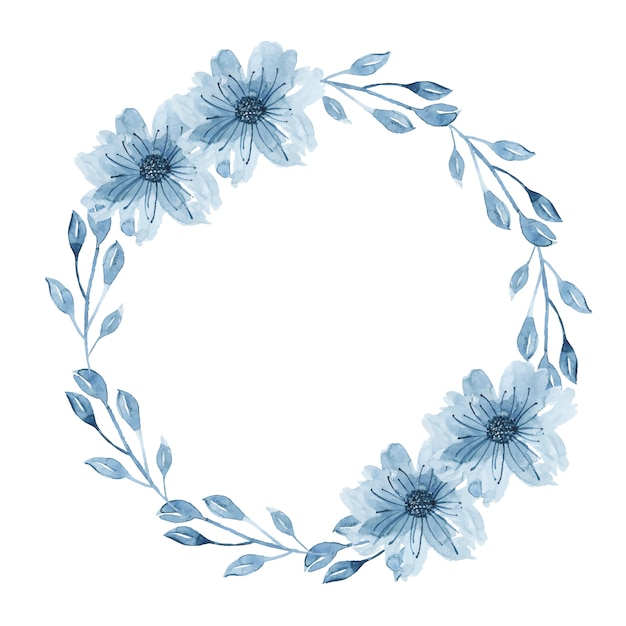 Guirnalda floral índigo acuarela con ramita, flores, ramas y hojas abstractas vector gratuito