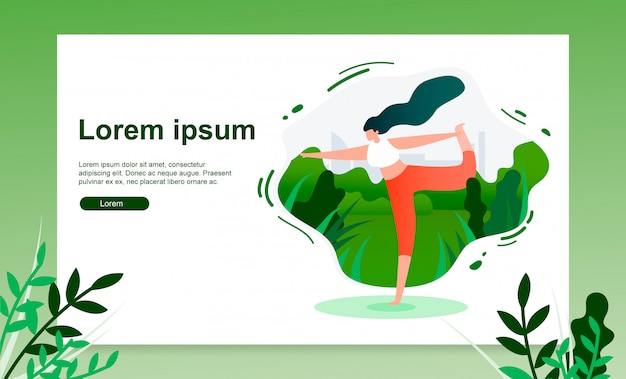 Haciendo ejercicios de yoga al aire libre vector web banner Vector Premium