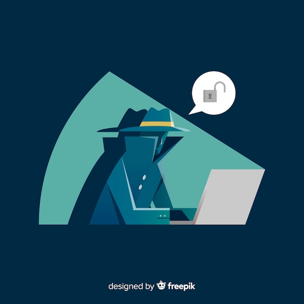 Hacker anónimo con diseño plano vector gratuito