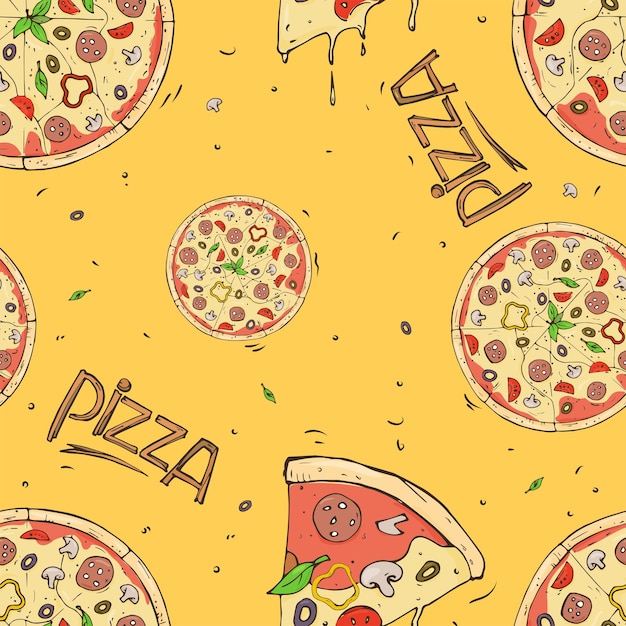 Handdrawn De Patrones Sin Fisuras Con Pizza Vector Premium