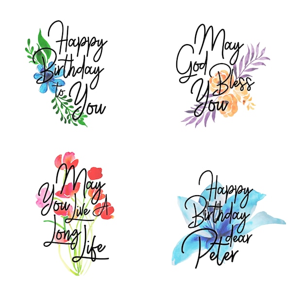 Download Happy birthday logo collection con acuarela floral ...
