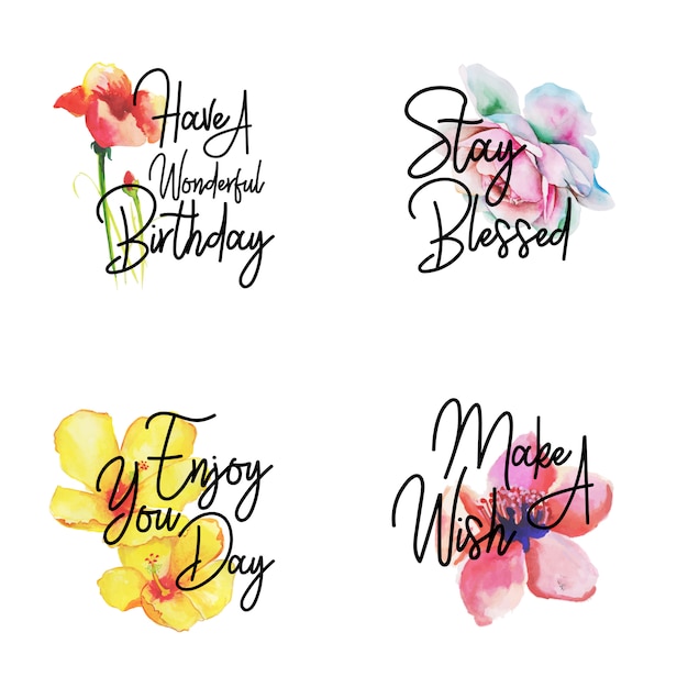 Happy Birthday Logo Collection Con Acuarela Floral Vector Gratis