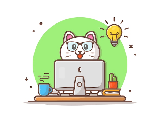 Happy cat get an idea illustration Vector Premium 