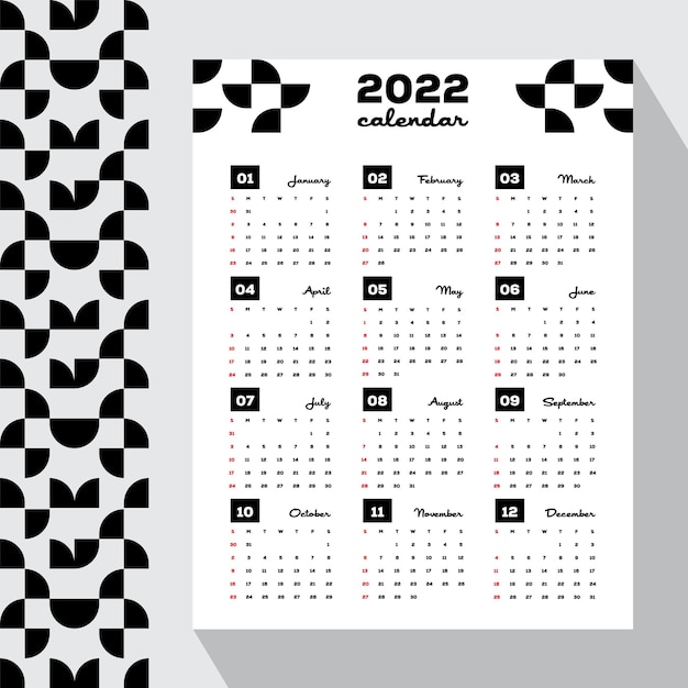 Hermoso Calendario De Pared 2022 Con Diseño De Patrón Mínimo En Blanco