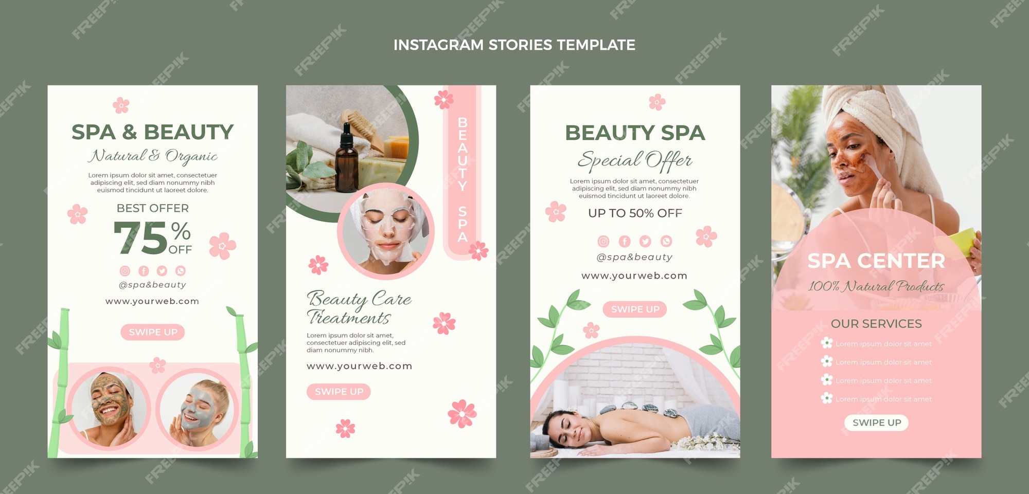 Historias De Instagram De Spa Y Centro De Belleza De Diseño Plano Vector Premium