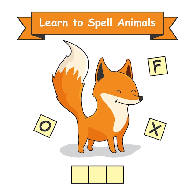 hoja-de-trabajo-de-fox-learn-to-spell-animals-vector-premium