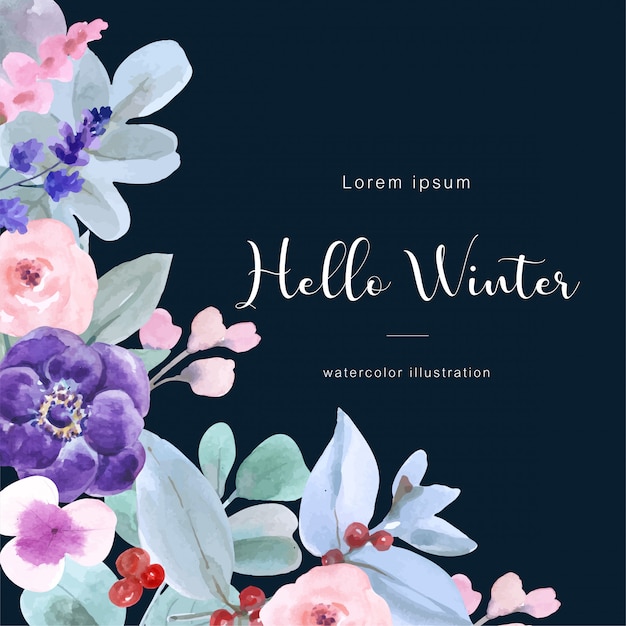 Hola fondo acuarela de invierno con atributos de invierno Vector Premium