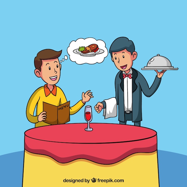 Hombre dibujado a mano pidiendo su cena | Vector Gratis