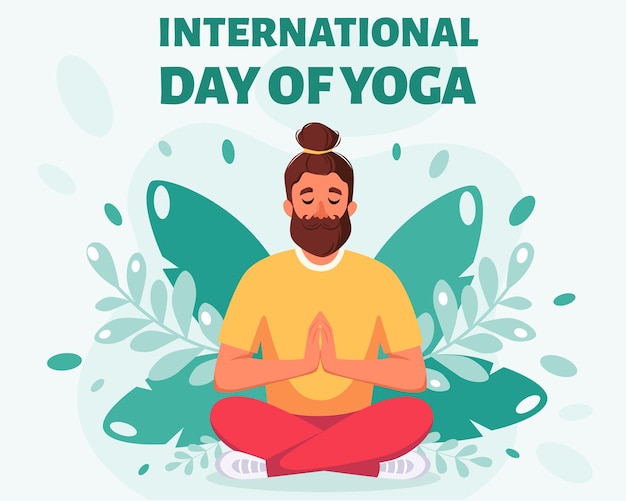 Hombre meditando en posición de loto día internacional del yoga