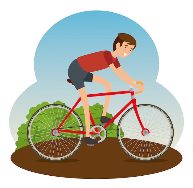 Hombre Montando Una Bicicleta Para Hacer Ejercicio Vector Gratis