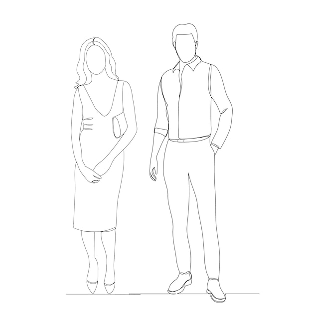 Hombre y mujer dibujando un vector de línea continua Vector Premium