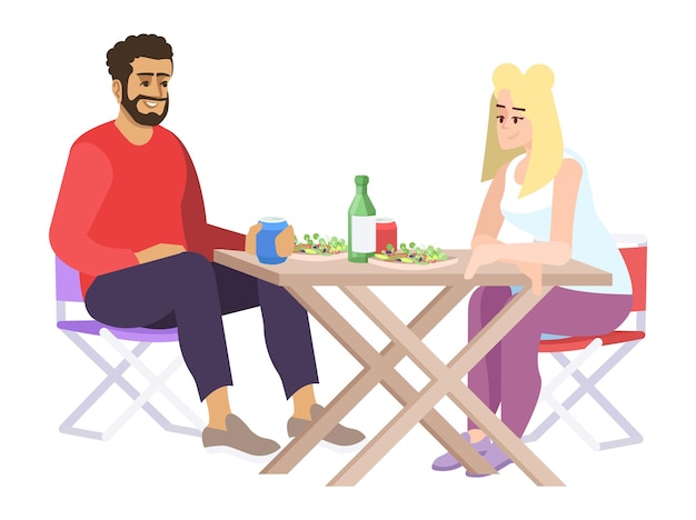 Hombre Y Mujer En La Ilustración De Vector Plano De Almuerzo Cupé De Personas Comidas Y 