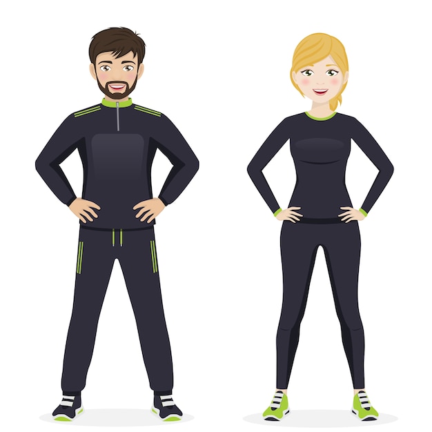 Hombre y mujer jugando al deporte con ropa deportiva negro | Vector Premium