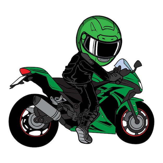 Hombre Paseo Deporte Motocicleta Biker Cartoon Vector Premium