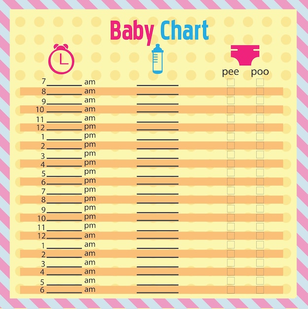 Horario De Alimentación Y Pañales Para Bebés Tabla De Bebés Para Mamás Ilustración Vectorial 3321