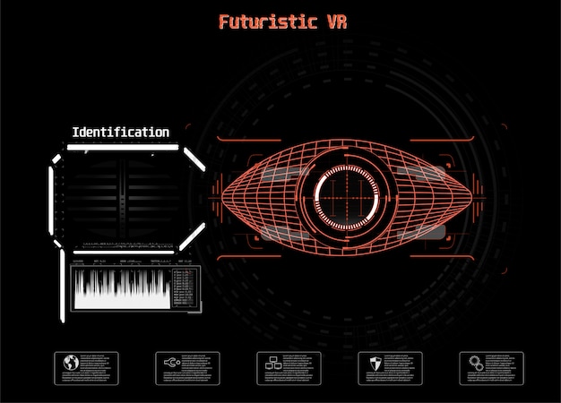 Icono en azul. ojo digital hud ui. . ilustración de medicina. icono de ojo estilo de tecnología futurista. sistema de identificación de escaneo. Vector Premium