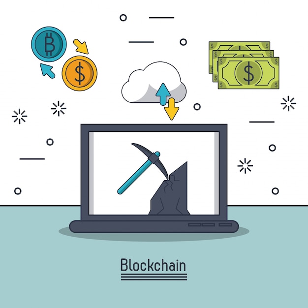 Icono De Blockchain Y Bitcoin Vector Premium