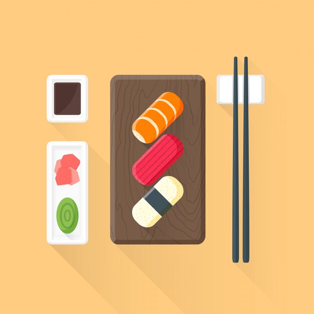 Icono De Color Plano Sushi Set Vector Premium