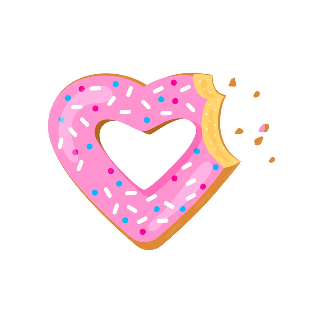 Icono De Vector De Mordedura De Corazón De Donut Para Donut De Dibujos Animados De San Valentín 2210