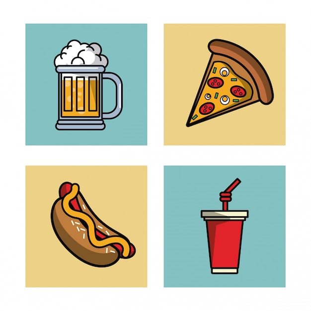 Iconos de comida rápida y bebidas Vector Premium