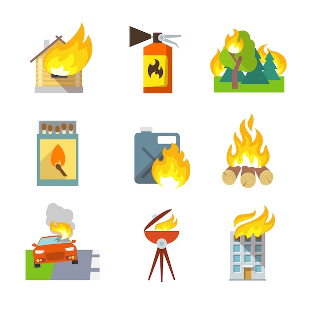 Iconos de protección contra incendios conjunto de casa de los