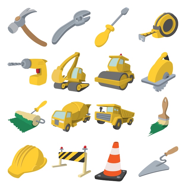 Iconos de dibujos animados de construcción conjunto aislado | Vector