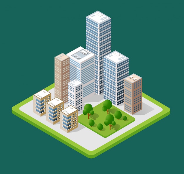 Download Iconos isométricos de la ciudad en 3d | Vector Premium