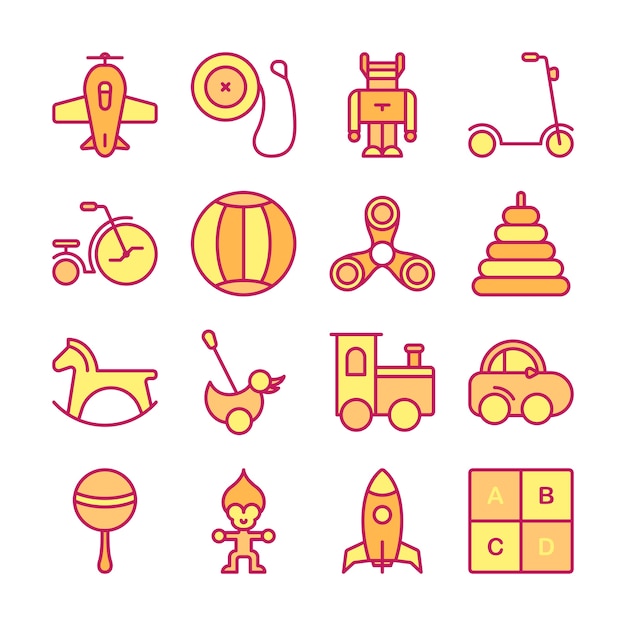 Iconos de juguetes para niños Vector Premium