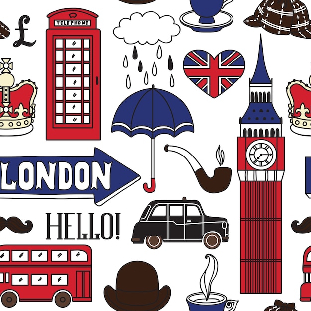 Iconos de londres en ilustración dibujada a mano | Vector Premium