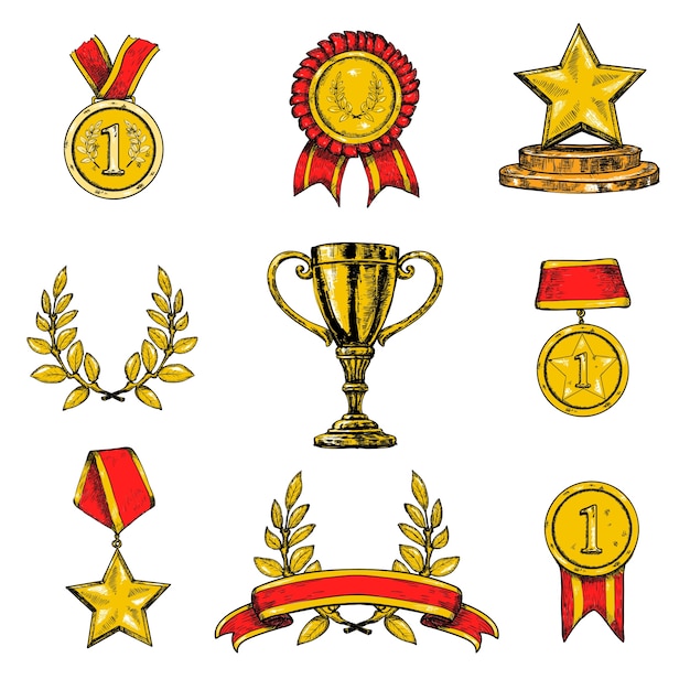 Iconos De Premio Establecidos De Color Vector Gratis