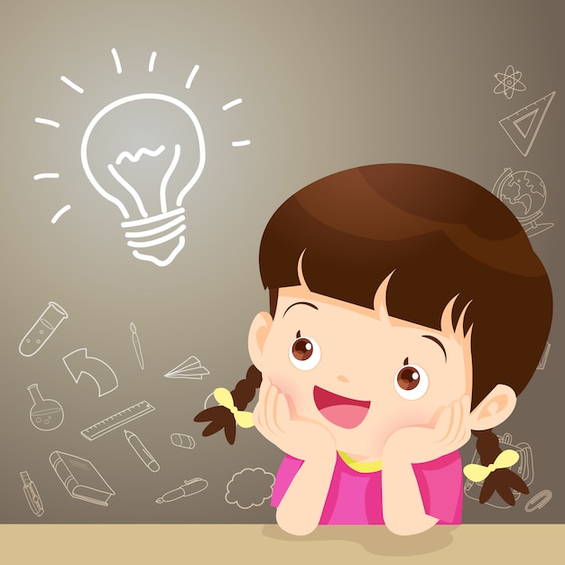 Idea de pensamiento de niña de niños | Vector Premium