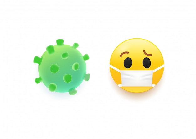 Illustraction 3d de virus y emoji. Vector Premium