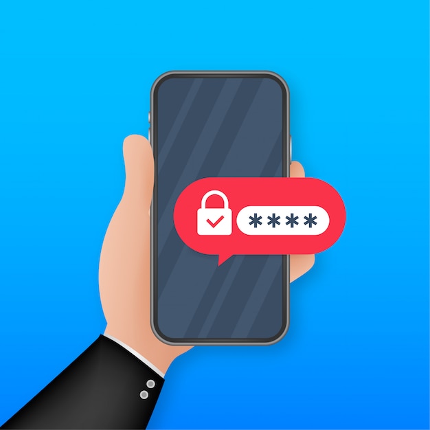 Ilustración de autenticación de dos pasos, teléfono inteligente de dibujos animados e inicio de sesión o inicio de sesión de seguridad informática. ilustración. | Vector Premium