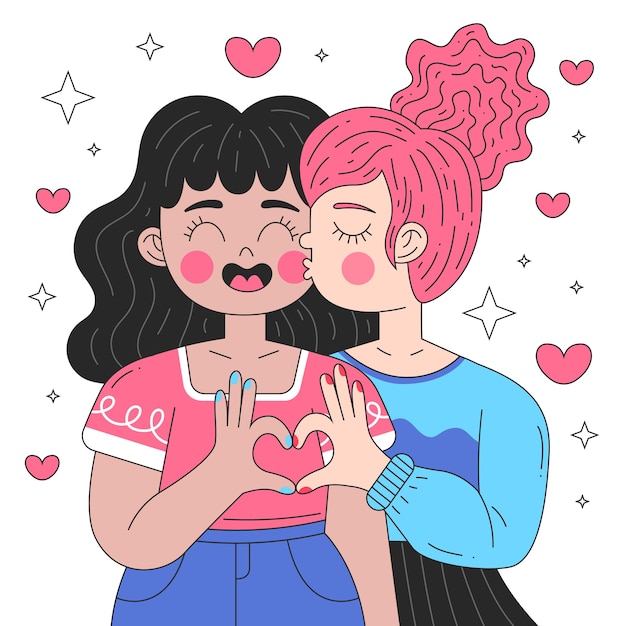 Ilustración De Beso De Pareja De Lesbianas De Diseño Plano Vector Gratis