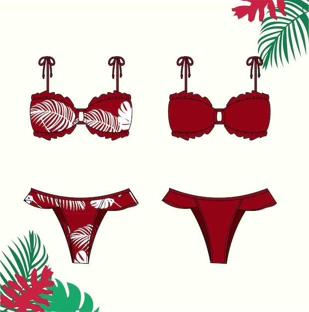 Ilustraci N De Bikini De Mujer Traje De Ba O Bikini Rojo Para El Verano Plantilla De Dibujo