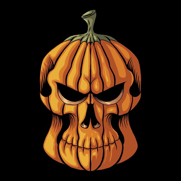 Ilustración de cabeza de calavera de calabaza de halloween Vector Premium