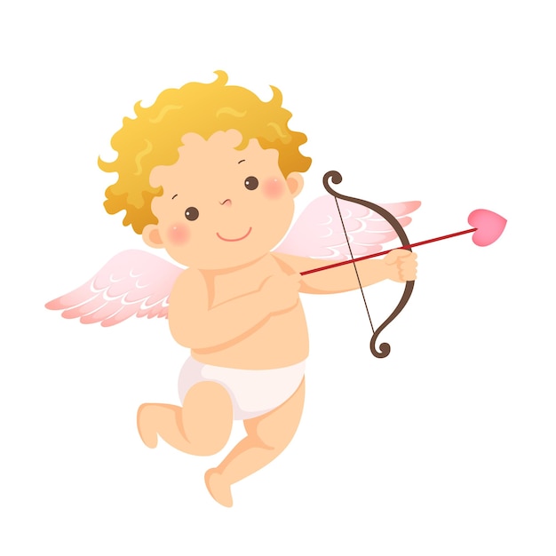 Ilustración Caricatura De Pequeño Cupido Con Arco Y Flecha Vector Premium 1606