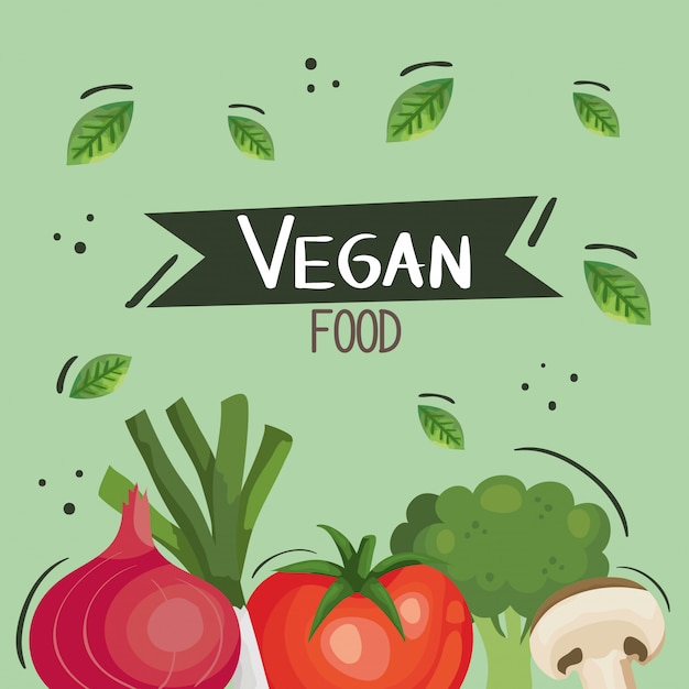 Ilustración De Comida Vegana Con Tomate Y Verduras Vector Premium