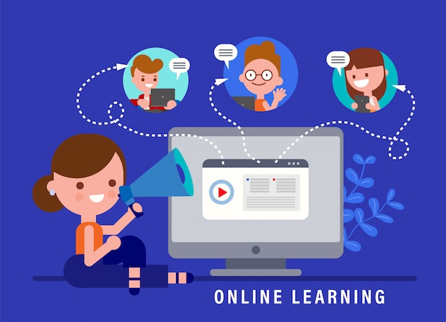 Ilustración de concepto de educación en línea de e-learning ...
