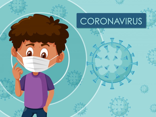 Ilustración de coronavirus con niño con máscara | Vector Premium