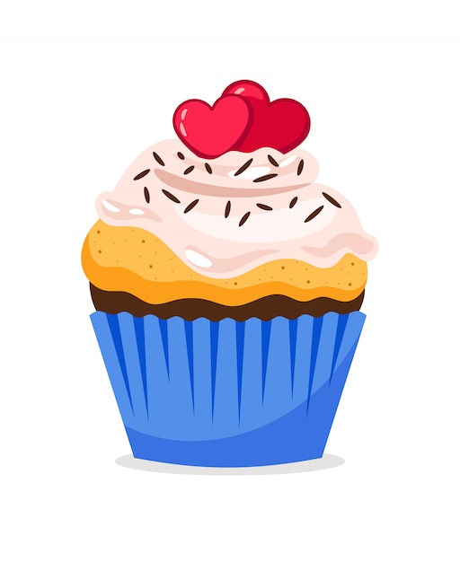 Ilustraci N De Cupcake Con Decoraci N De Corazones Y Confeti Vector