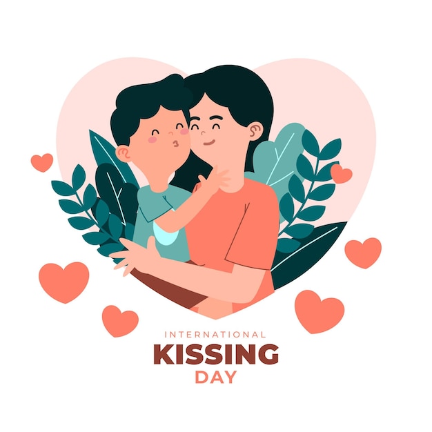 Ilustración Del Día Internacional Del Beso Con Pareja Besándose Vector Premium 