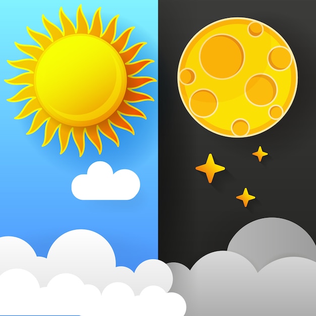 Ilustración del día y de la noche. día noche concepto, sol y luna | Vector  Premium
