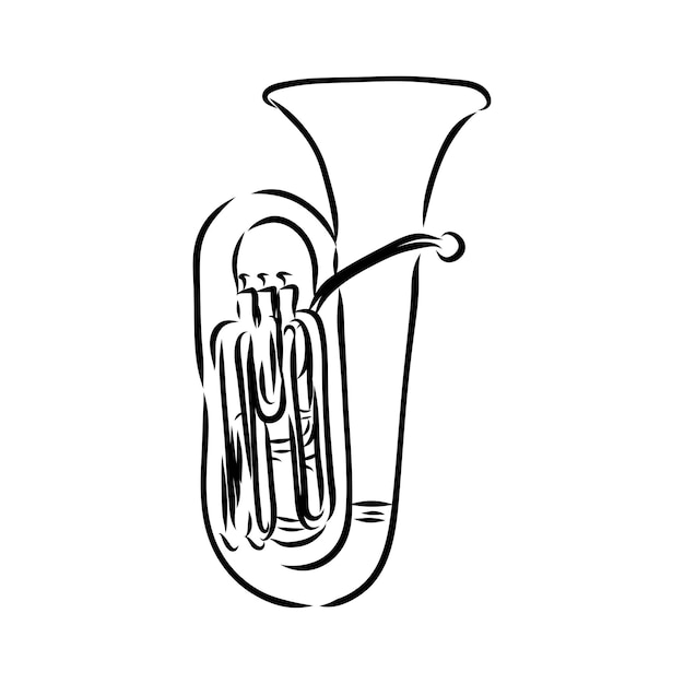 Ilustración de dibujado a mano de vector de tuba blanco y negro