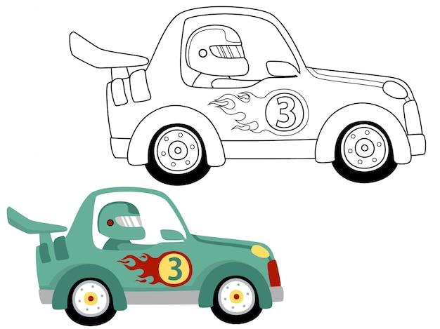 Ilustracion De Dibujos Animados De Autos De Carrera Vector Premium
