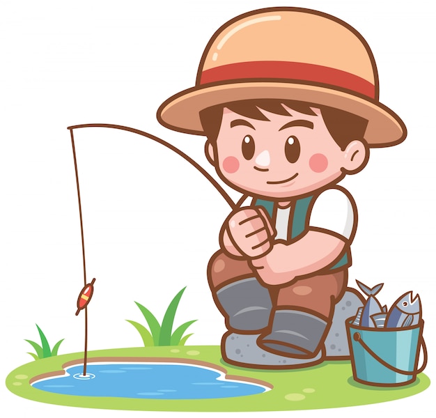 Ilustración de dibujos animados boy pesca | Vector Premium