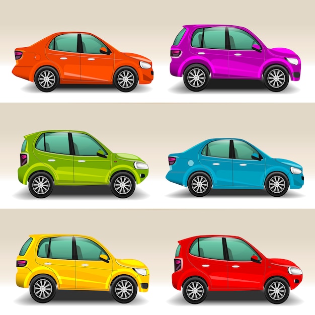 Ilustración De Dibujos Animados Coloridos Coches Vector Premium 6699